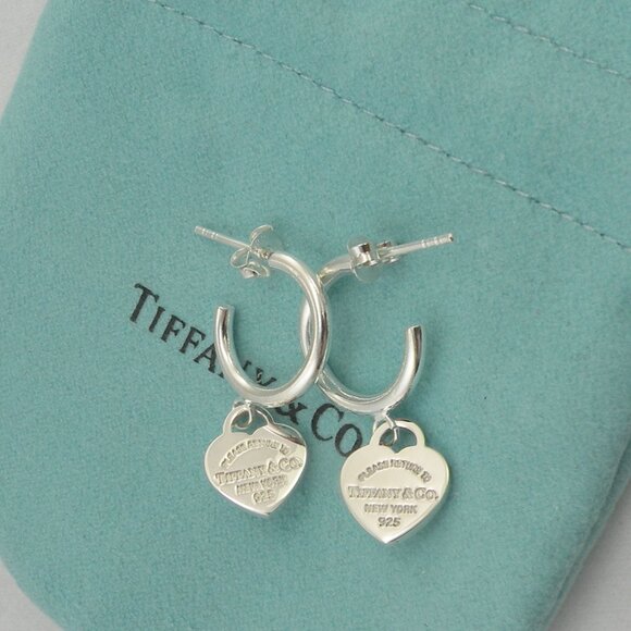NEW Mini Heart Hoop Stud Earrings Return to Tiffany & Co Solid Sterling Silver - Picture 4 of 16